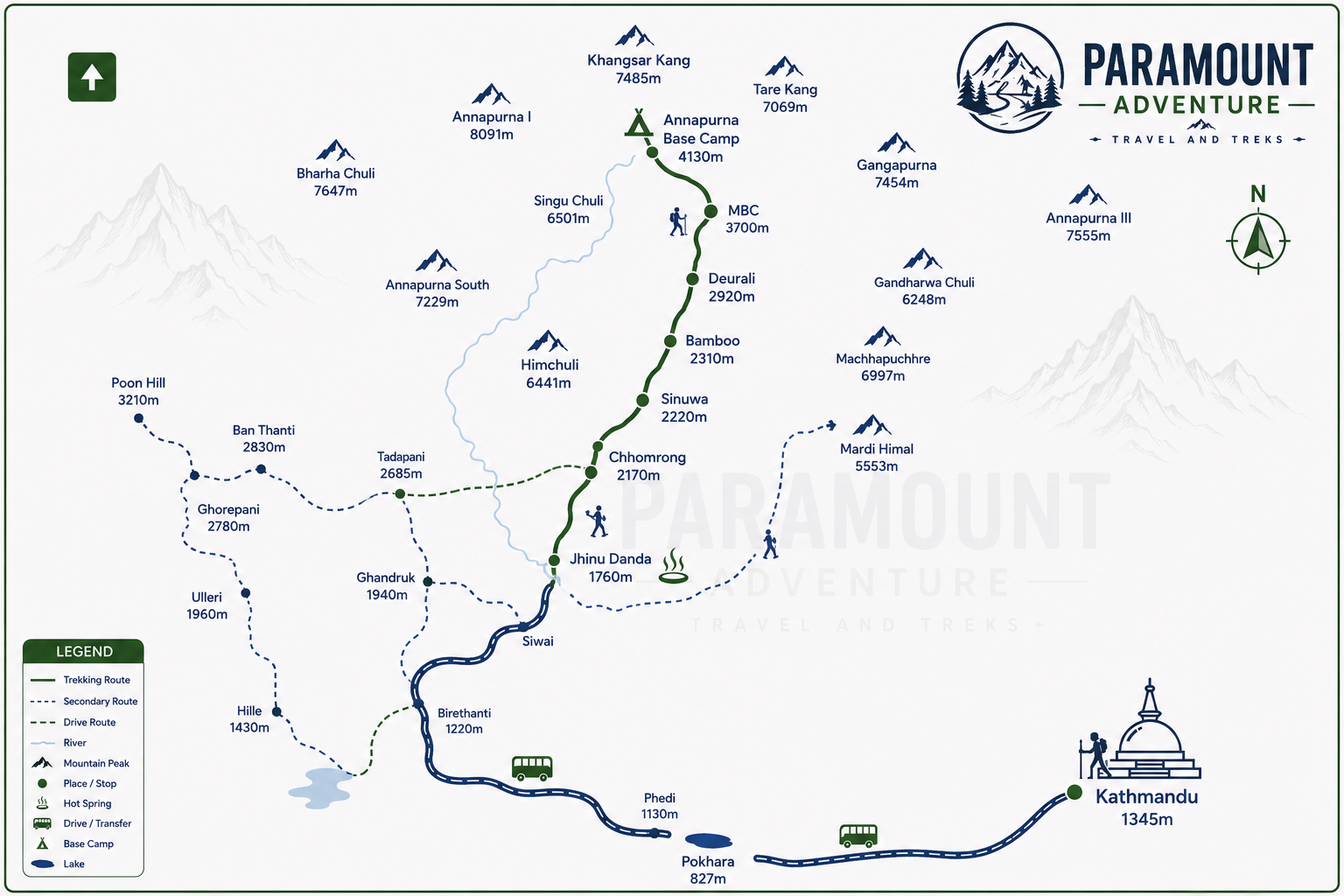 Route map for 10 Days Annapurna Basecamp Trek